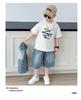 Boys' Summer Denim Vest & Printed Tee Shorts Set - Cool American Style 2026