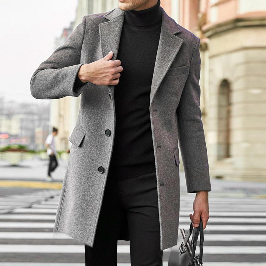Herbst und Winter Wollmantel für Herren Verdickter einreihiger Nizi-Trenchcoat