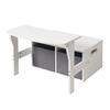 GINGER HOME – Banc enfant 3 en 1 avec bureau et rangements | Bois blanc et gris | Siège, table et coffres de rangement