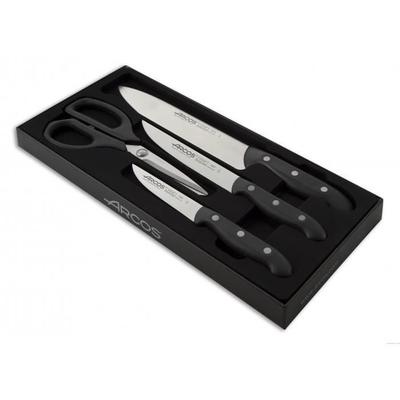 Knife and Scissor Set - ARCOS - MAITRE - NITRUM Stainless Steel Blade - Black Riveted PP Handles - 3 Knives + Scissors