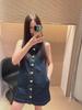 2025 Vintage Sleeveless Summer Dress - Single-Breasted, Stylish, Slightly Fitted Design for Women