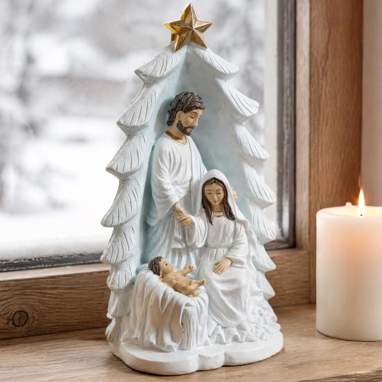 Traditional Nativity Figurine for Holidays Holy Family Statue, Christmas Tree Resin Ornament, Hand-Painted Religious Home Decor Housewarming Tabletop