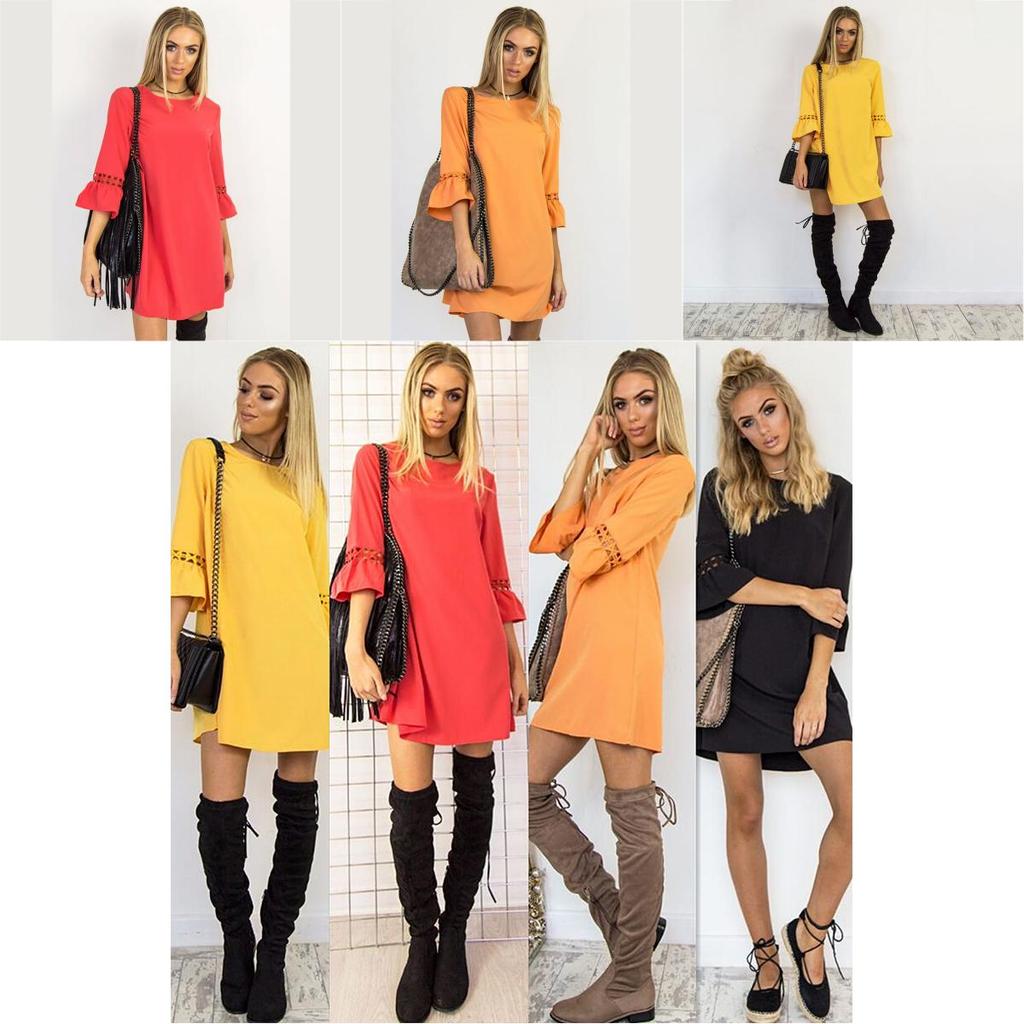 Stylish Autumn Candy Color Lace Stitching Dress With Casual Mid Sleeve Design