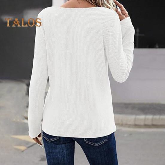 Topuri Dama Decolteu în V Mânecă Lungă Tricot Reiat Top cu Nasturi Decor Culoare Solidă Croială Lejeră Elastic Cămașă de Toamnă Ținută Casual de Birou