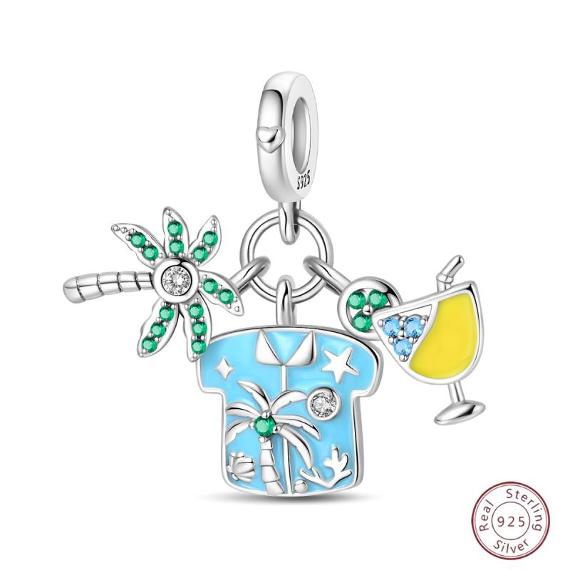 Copper Beaded Pendant Blue Shiny Zircon Suitable Original 3Mm Bracelet Women Fine Jewelry