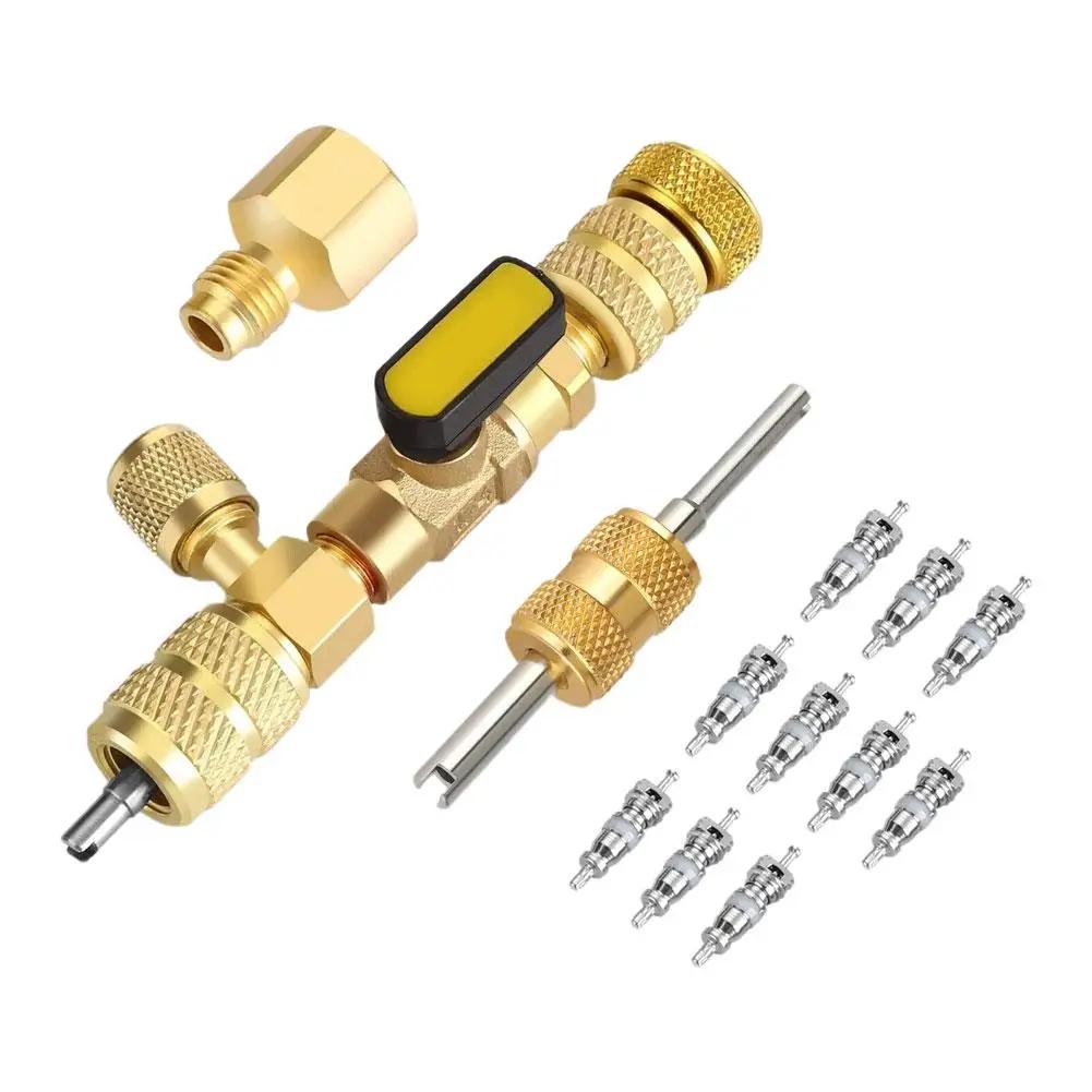 

Набор инструментов для снятия сердечника клапана с двойным размером порта 1/4 и 5/16 для инструмента для разборки автомобиля с системой HVAC R410a или R22 M9E3