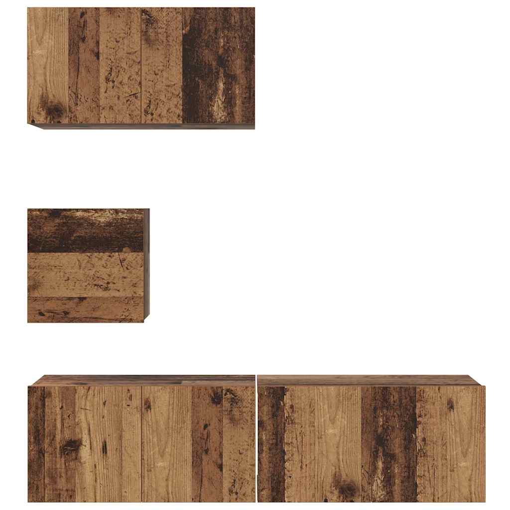 Wall Mounted TV Cabinet Set 4 pcs Reclaimed Wood Effect Particleboard
