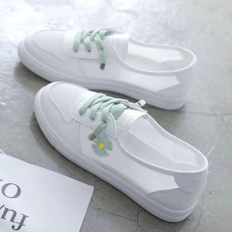 2025 Women's Lightweight White Mesh Casual Flat Shoes - Korean Style, Breathable, Summer All-Match Design.