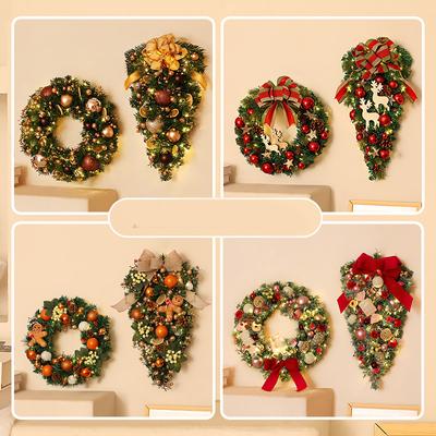 Christmas Decorations Flower Garlands Door Hanging New Christmas Inverted Tree Half Faced Tree Creative Rattan Wall Hanging Christmas Decoration