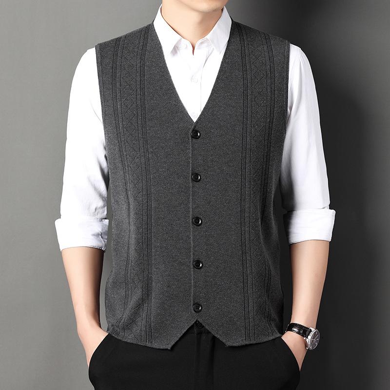 Men S Sleeveless Knit Cardigan Vest V Neck Solid Color Casual Spring Autumn