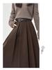 High-Waisted Coffee Wool Skirt for Women, Autumn-Winter Style, Pleated A-Line, Petite Fit, Mid-Length, Perfect Drape