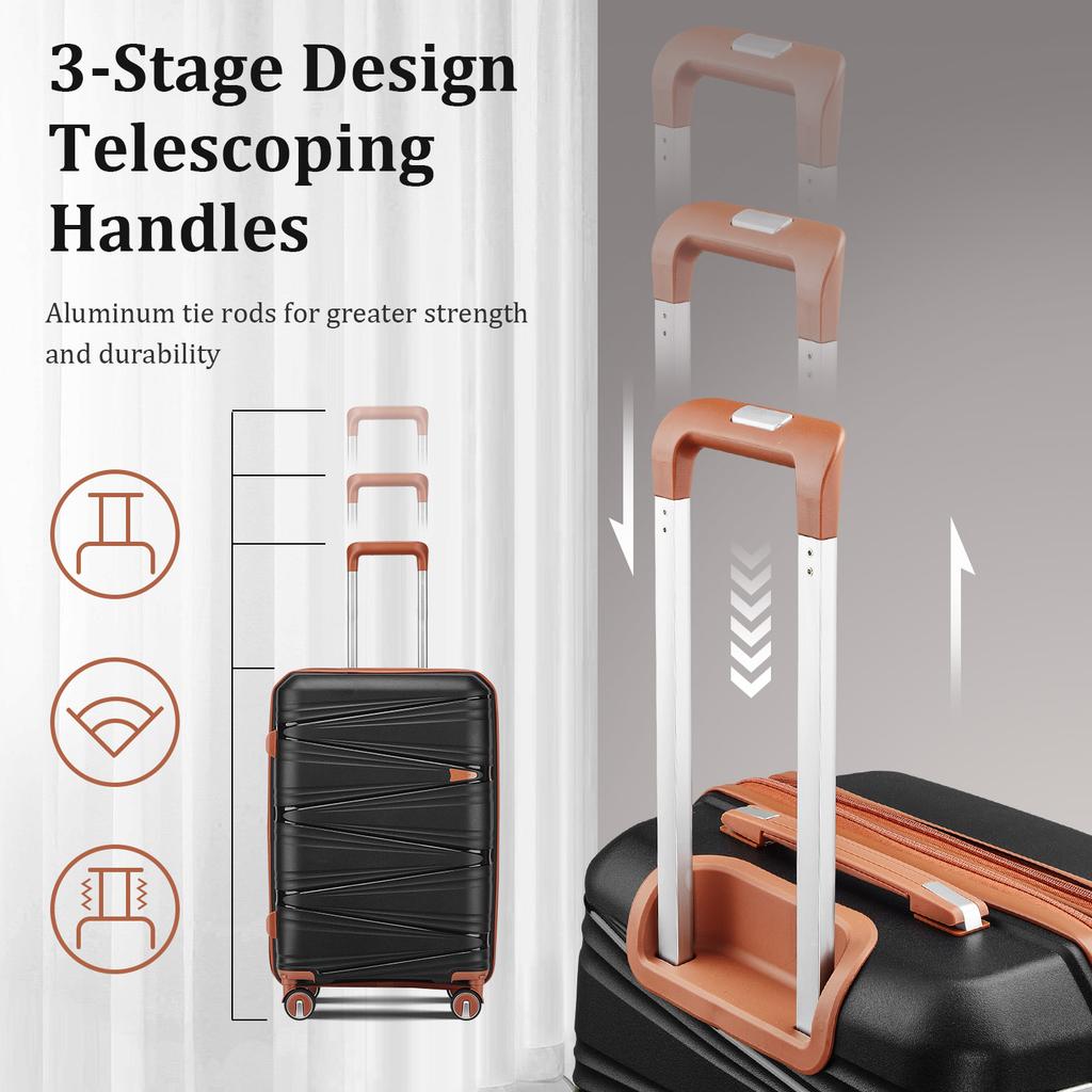 4-Piece Hardshell Luggage Set PP, Suitcase (20/24/28 Inch), 14" Cosmetic Case, Removable Wheels, Space-Saving, Lightweight & Robust Combination Lock