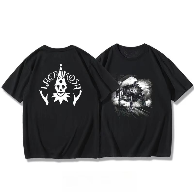 Men's and Women's Summer Symphony Metal Goth Rock Trend Half Sleeve Lacrimosa with Tear Wash Face Band T-shirt Short Sleeve