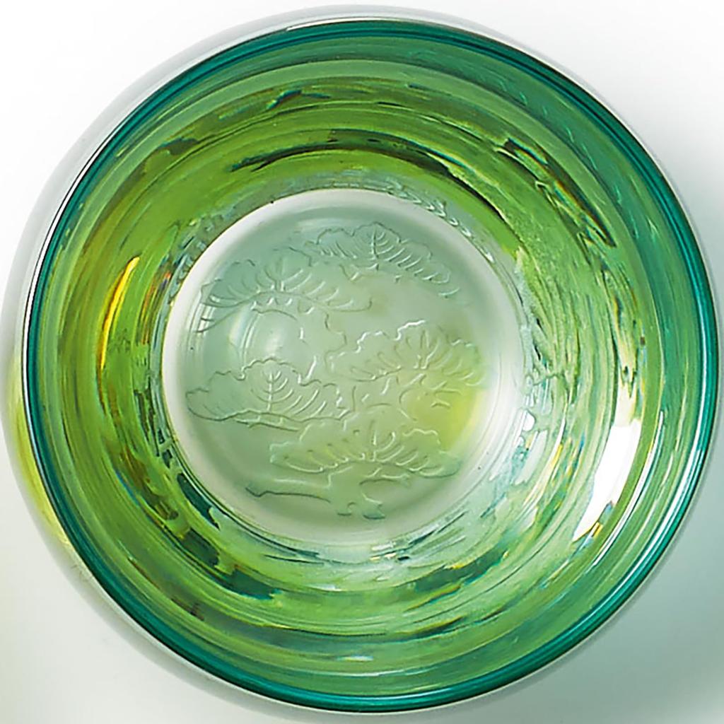 Otsuka Glass Edo Kiriko "Shochikubai" Sake Glass Set (3-Piece Set) - Approximately 95ml, Red, Green, and Yellow, Made in Japan, 18-778-5-A