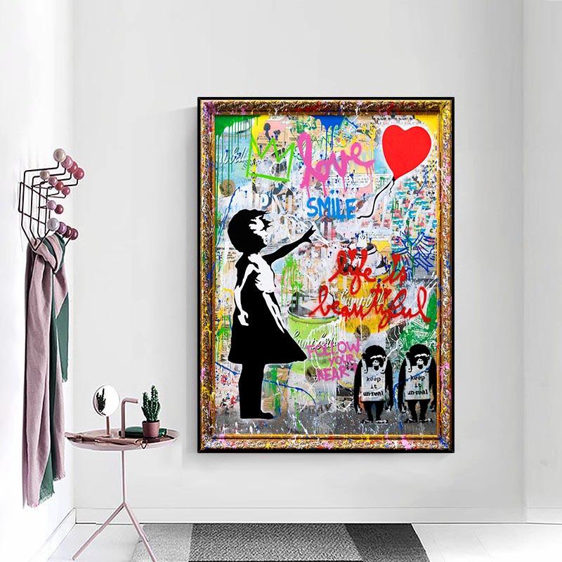 Bansky Art Follow Your Deams Cavnas Gemälde Graffiti Poster Zimmer Wandkunst Ölgemälde Druckgrafik Abstrakte Heimdekoration