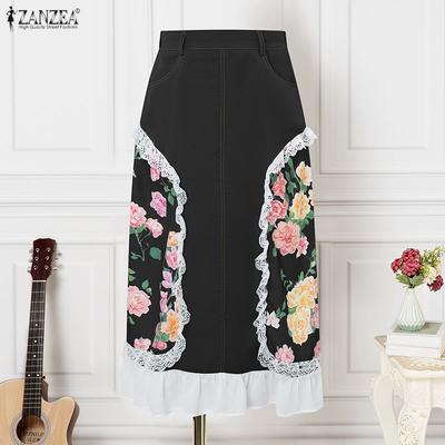 Women Casual Lace Splice Summer Floral Midi Skirts