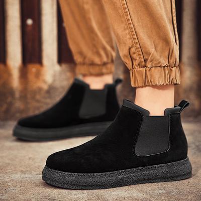 Botas da moda masculinas, sapatos casuais masculinos, botas de neve quentes e de couro, botas rasas para homens, tênis de inverno