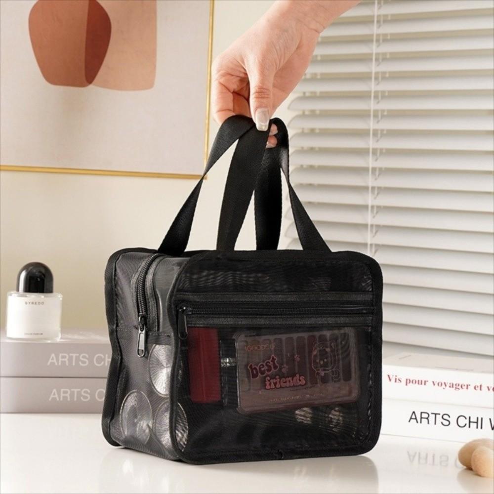 Portable Mesh Storage Bag Large Capacity Black Yoga Shoulder Bag Ultralight Transparent Travel Toiletry Bag