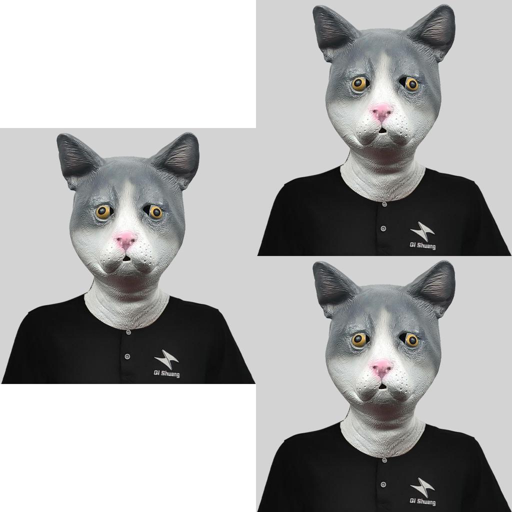 Adorable Cat Head Mask Funny Latex Animal Costume Accessory For Halloween Party
