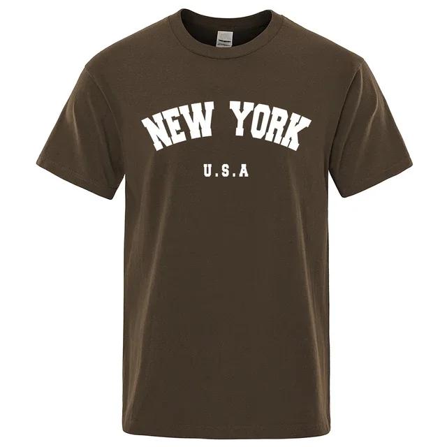 Pánské USA New York EUA City Street Impresso Camisetas, volné oversized tričko, Respirável Manga Curta Algodão Vestuário, Moda