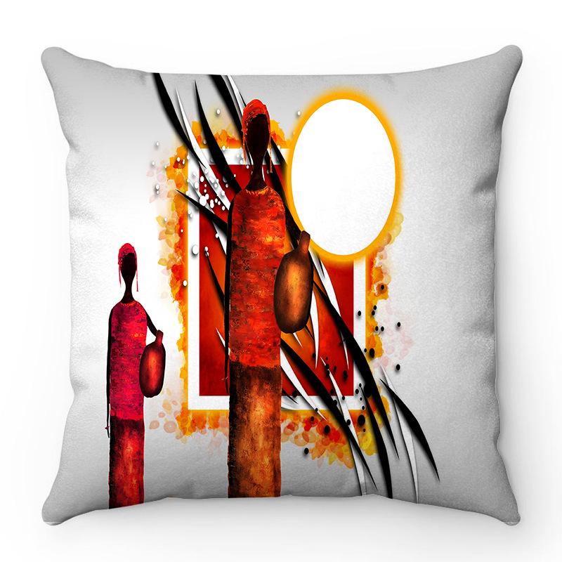 African Women Creative Collection Digital Printing Short Plush Pillow Covers For Car Sofa Office Cushion Cover Home Goods