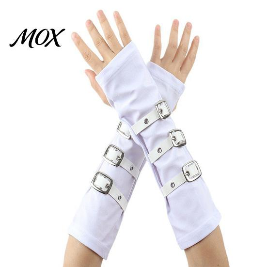 Unisex Fashion Gloves Goth Arm Warmers Fingerless for Women, Punk Metal Buckle Versatile Party Warmers, Gothic Steampunk Sleeves, Cosplay Accessories