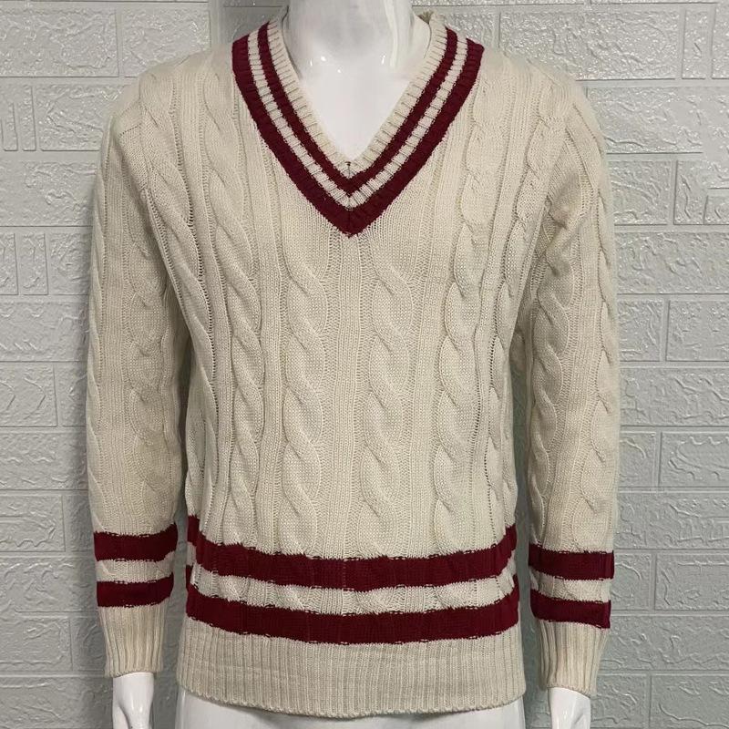 V-neck Sweater Men's Striped Color-blocked Knit Sweater