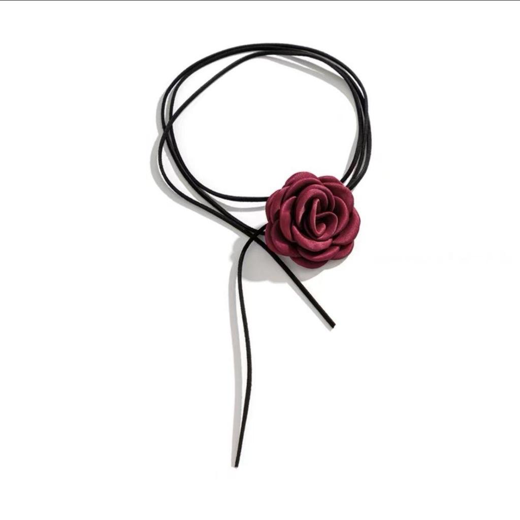 French Retro Rose Necklace with Satin Velvet Hair Rope Design