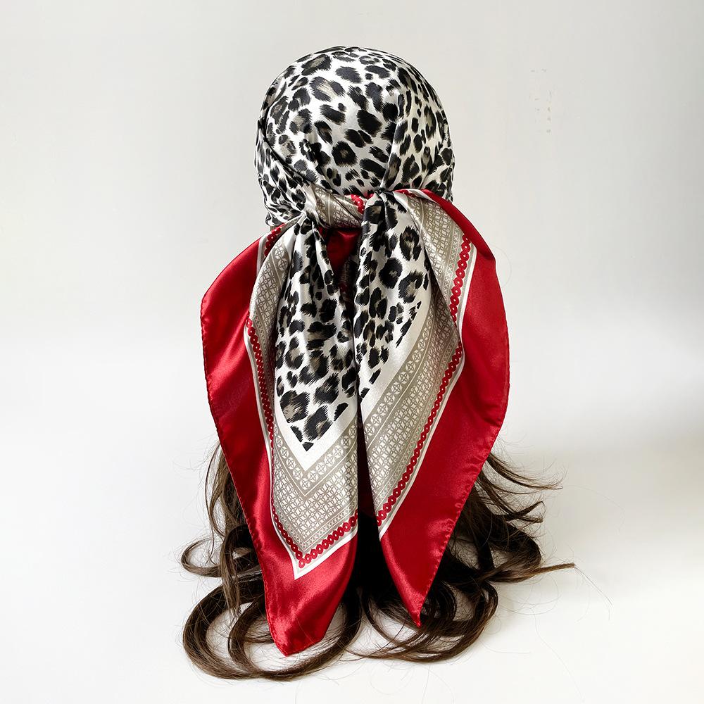 Summer Scarf Thin Neck Protection Silk Scarf 91 Satin Square Scarf Premium Leopard Print Shawl Scarf Headscarf