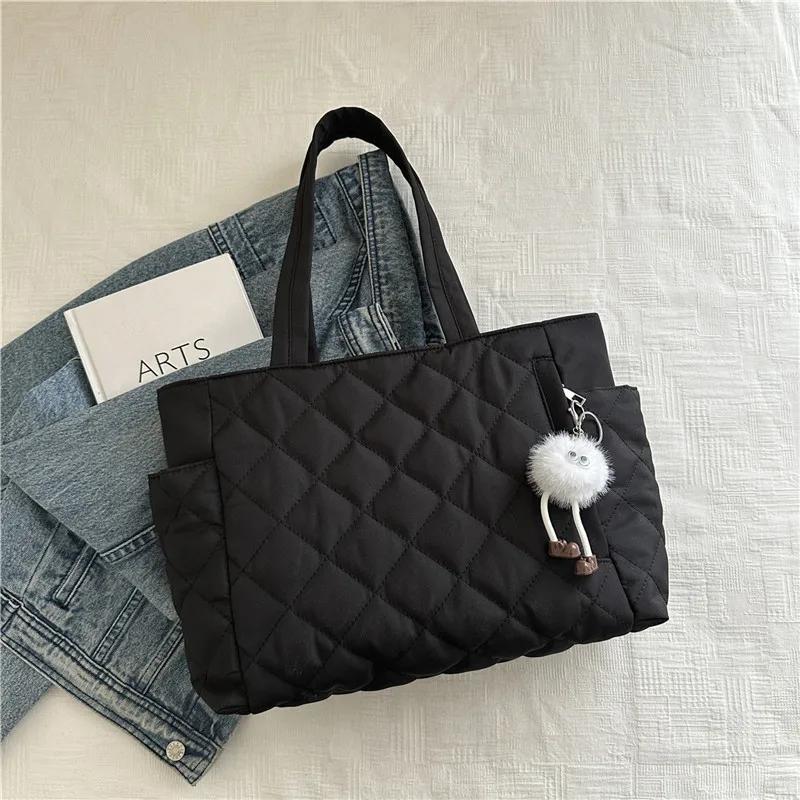 

Large Capacity Rectangular Single Shoulder Bag Korean Style Commuter Tote Handbag for Women Lightweight Casual Cotton