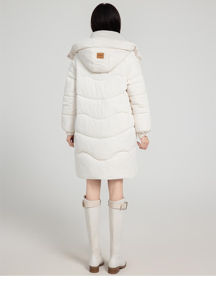 Damen Herbst- und Wintermantel Kontrastfarbe Locker Kapuze Mittellang Verdickt Winddicht Damenjacke 5 Farben