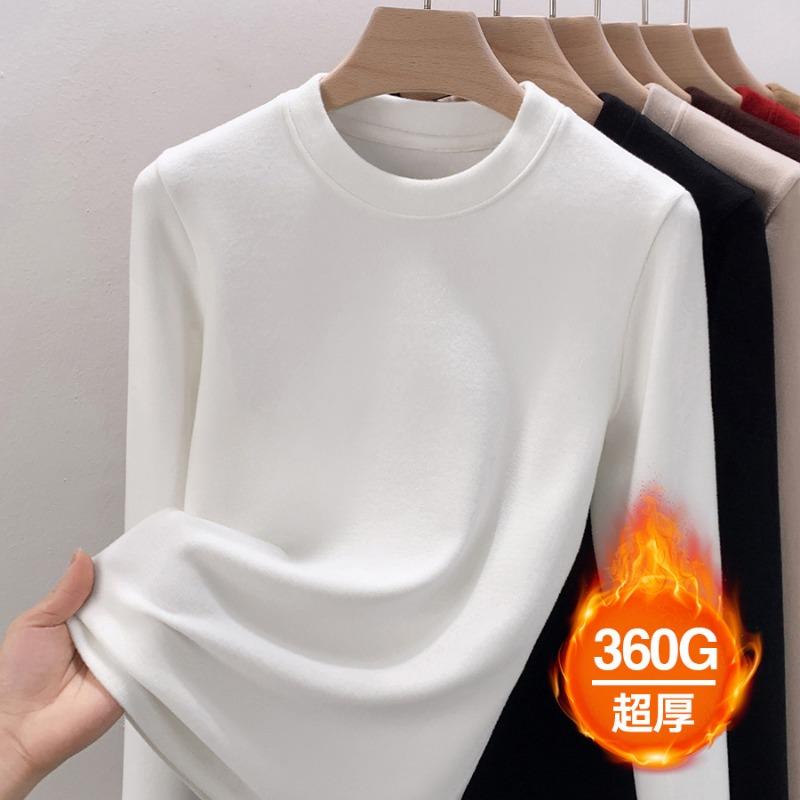 New thickened double-sided German velvet crew neck bottoming shirt for women's autumn and winter with velvet polished thermal top