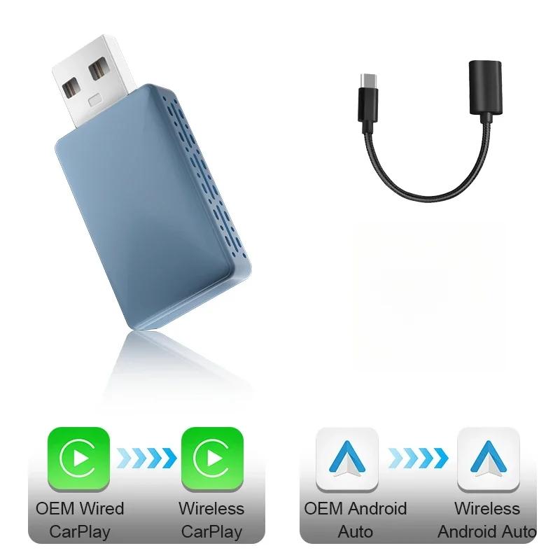 Wired To Wireless Carplay Android Auto 2in1 Wireless Adapter Carplay Wireless Adapter for OEM Car Stereo with USB Plug and Play