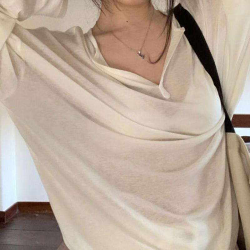 Spicy Girls Sunscreen Blouse Women's Summer Slightly Transparent Facial Mask Long Sleeved T-shirt Just Want To Overlap and Wear White Top