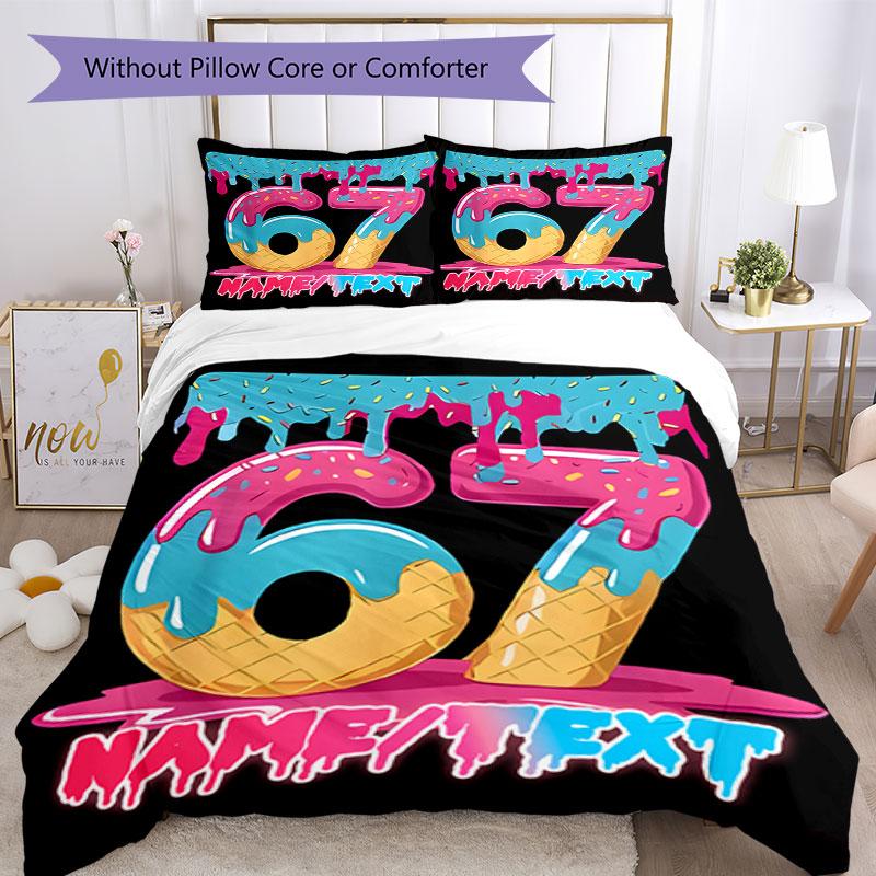 3PC Custom Name Dessert Drip Celebration Bedding Set Printed Bedding Set Duvet Cover Closure Includes 1 Duvet Cover & 148 Pillowcases for Bedroom
