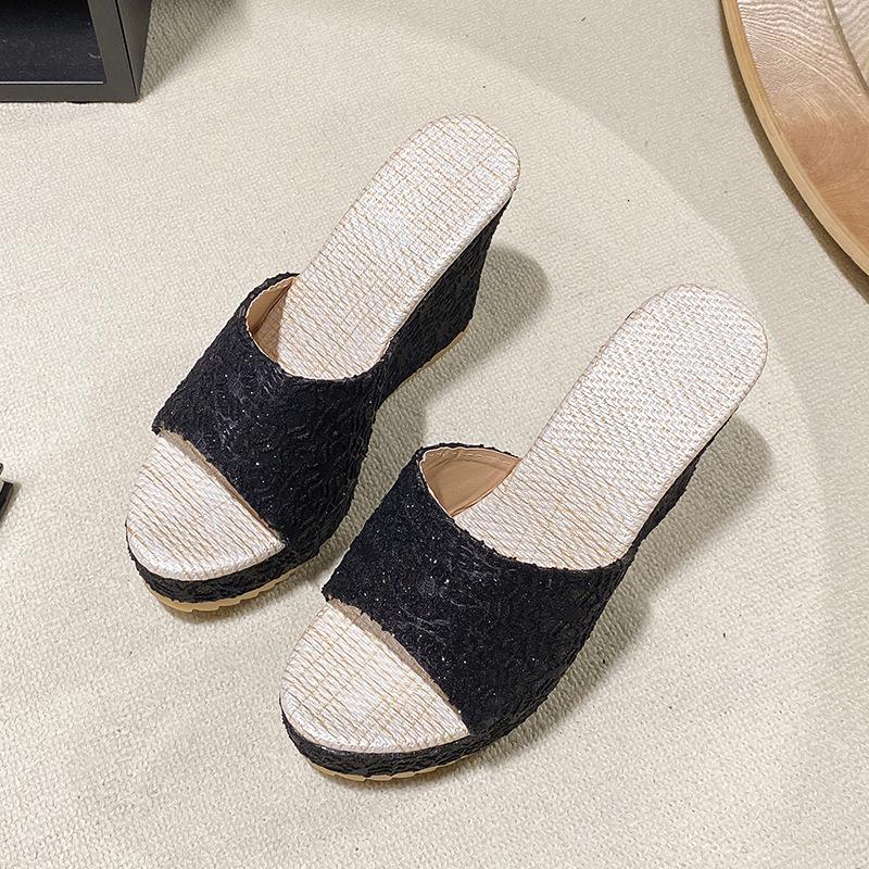 Women's Plus Size Summer Platform Wedge Peep-Toe High Heel Slippers