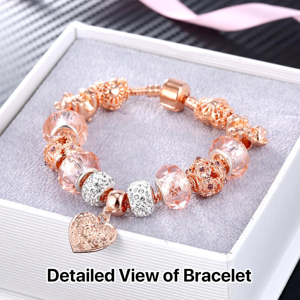 Roségoldene herzförmige Charm-Armbänder, Modeschmuck, Perlenarmband, Geburtstag, Weihnachten, Geschenke für Mädchen und Frauen