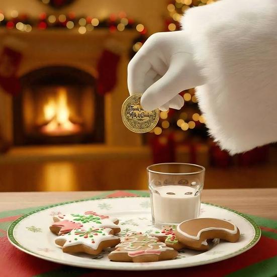 Santa Gold Coin Decorative Christmas Keepsake 4cm Stainless Steel Surprise Token Festive Party Decoration