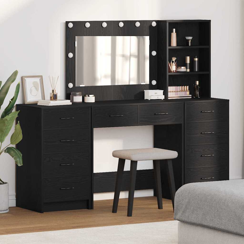 Makeup Table with Shelf 3 pcs Black Oak Effect Particleboard