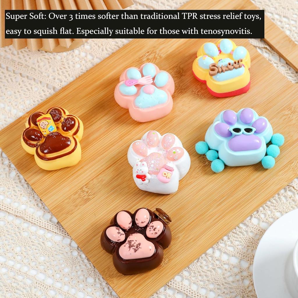Handmade Cat Paw Taba Squishy,Cute Soft Squeeze Toys, Kawaii Fluffy Squishies Sensory Toys,Silicone Squeeze Toys for Stress Relief, Fidget Toys