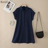 ZANZEA Damen Casual Turn Down Kragen Sommer Kurzarm Shirt Kleid