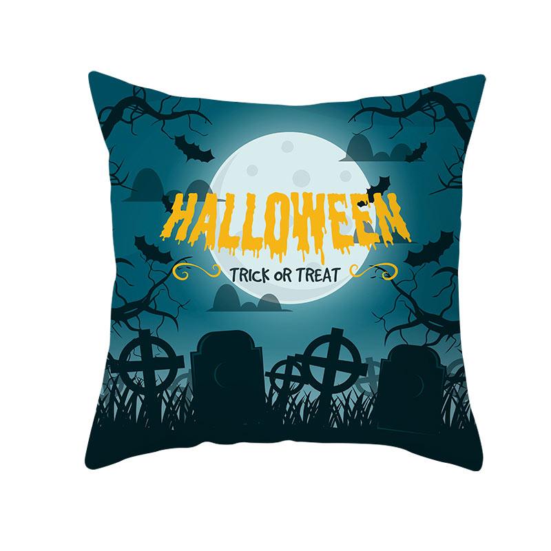 Halloween Theme Horror Pumpkin Bat Print Pattern Cushion Cover Home Living Room Sofa Decoration Square Throw Pillow Cover