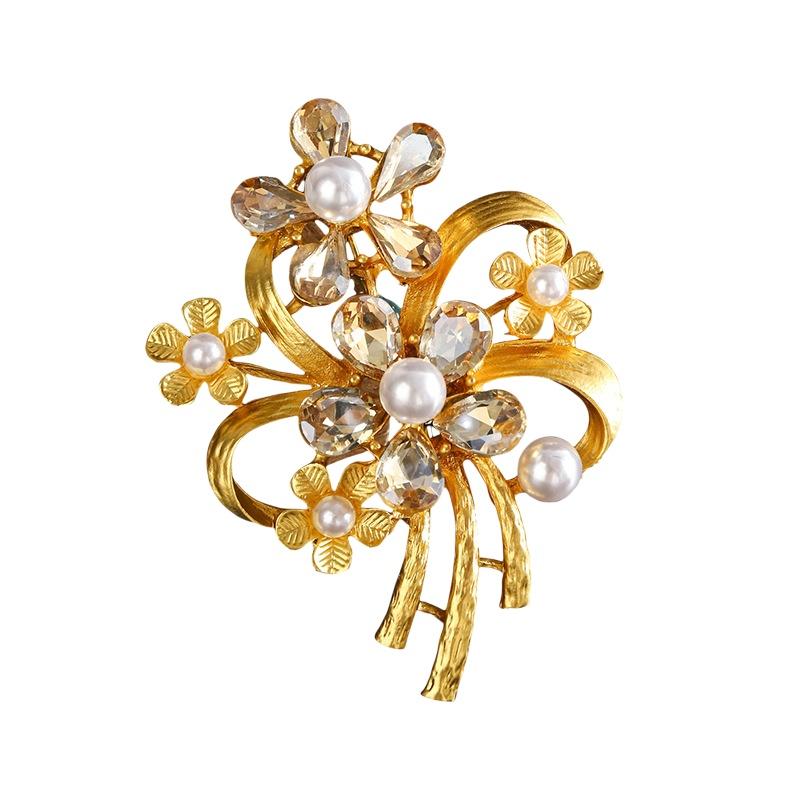 Retro Rhinestone Flower Brooches For Women Unisex 2-color Alloy Plants Party Casual Brooch Pins Gifts
