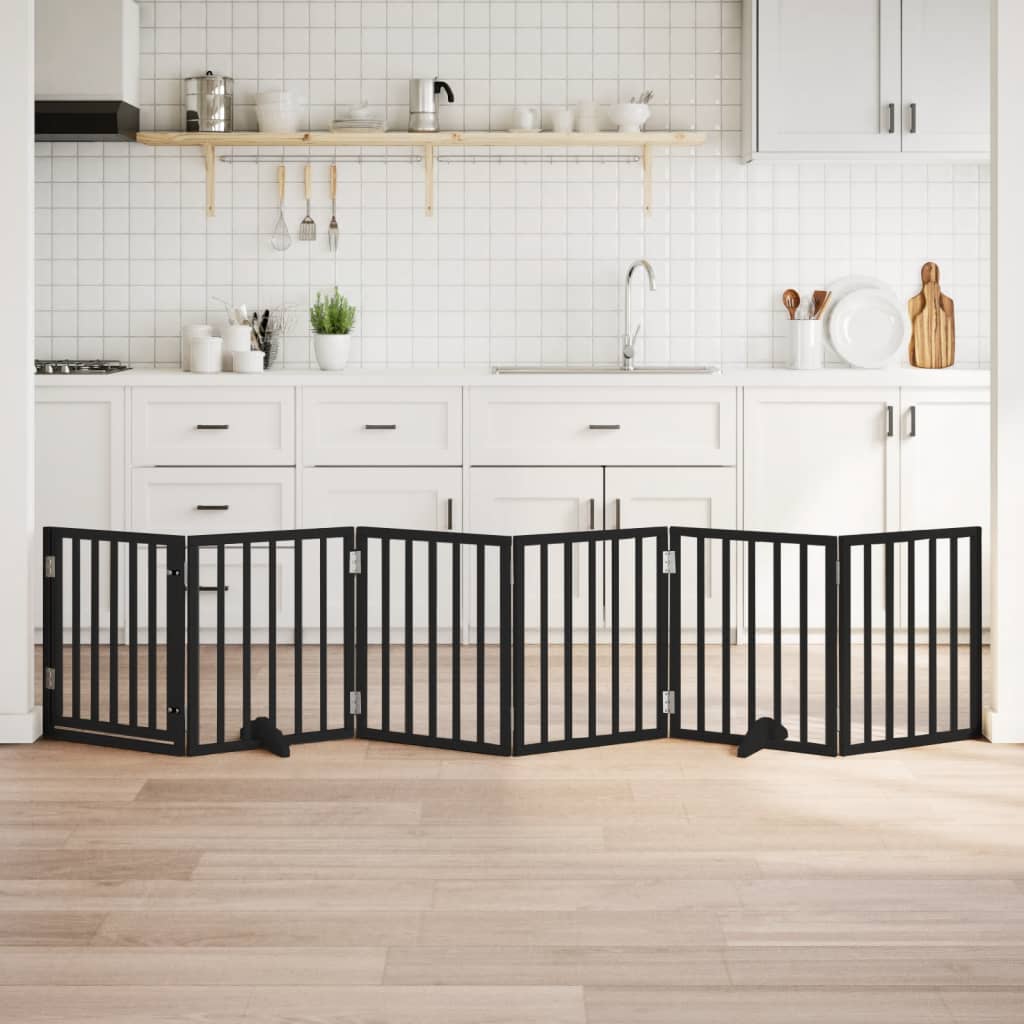 6 Piece Foldable Black Dog Gate 300 cm Poplar Wood