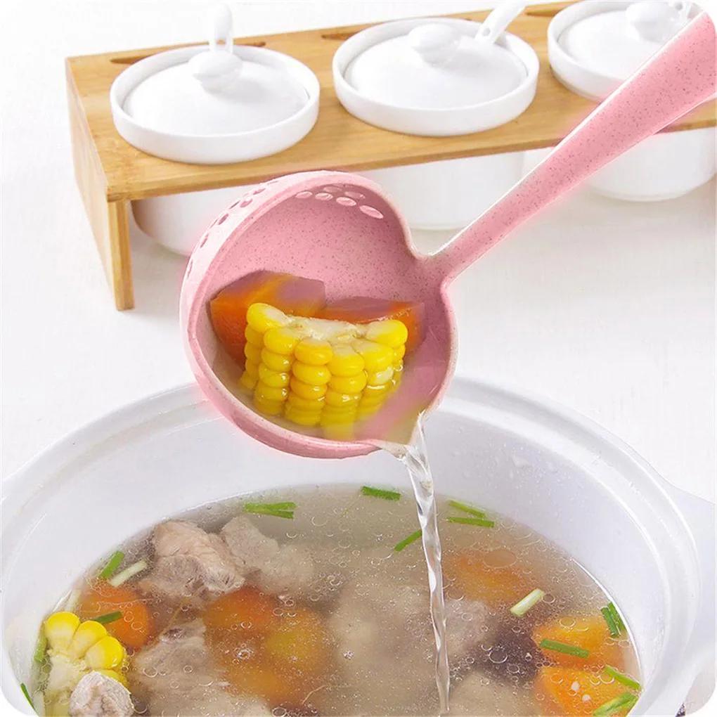 Long Handle Plastic Spoon Kitchen Colander Solid Color Kitchen Tools Colander Spoon New Hot Cutlery Spoon  Accesoir Cuisine