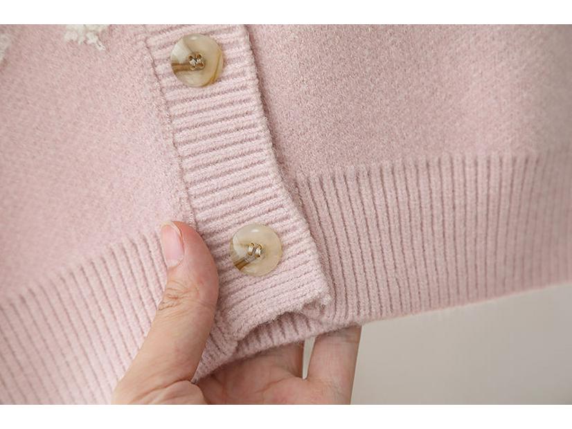 Fashionable Girls' Korean Style Knitted Cardigan Sweater - Autumn/Winter Lotus Root Color
