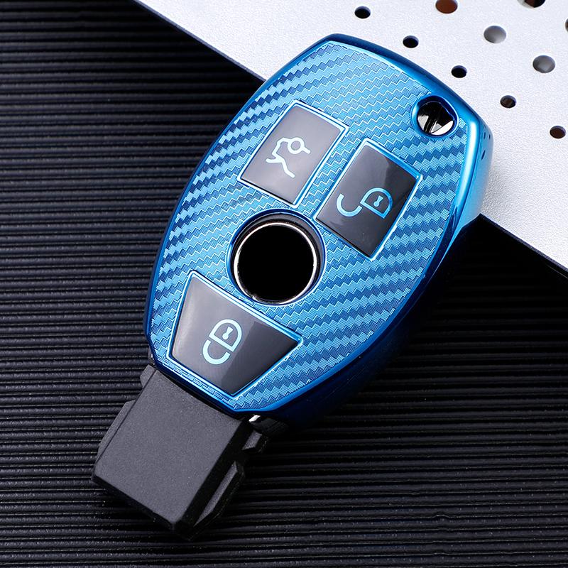 Carbon Fiber TPU Car Smart Key Case Cover pro Mercedes Benz W205 W212 X166 W176 W211 W204 W222 W463 CLA GLC GLK držák