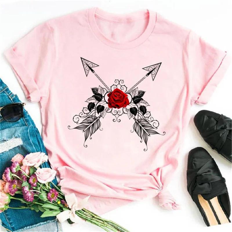 Women's T-shirt Fashion Creative Flower Printed T-shirt Casual T-shirt Short Sleeve Women's T-shirt