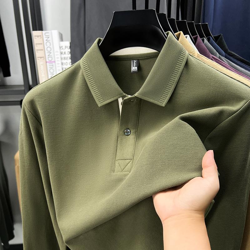 100% Cotton Luxury Polo Shirt Long Sleeve Men'S Classic Simple Solid Color Business Casual Spring Autumn Comfort Premium T-Shirt