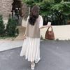 Women's Summer 2026 White Retro Vest and Pleated Long Dress Set